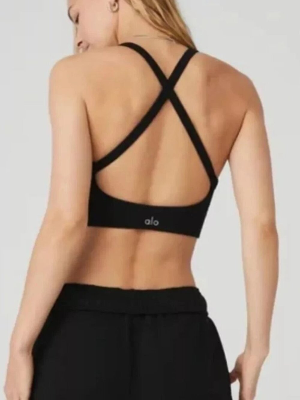 Alo Yoga Seamless Ribbed Low Back Black Bra Size: L